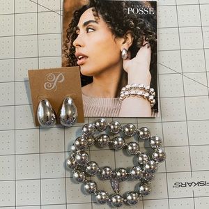 Shiny silver stretch Bracelets and Earrings set
